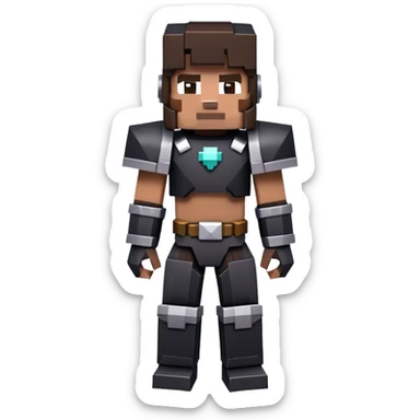 Minecraft character with netherite armor full body, blocky black armor set sticker