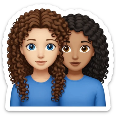 Two best friends .bestie 1: beige skin with brown long hair and blue eye. Bestie 2:mixed race skin with curly black hair and brown eye sticker