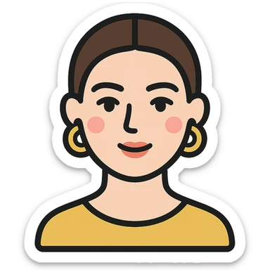 minimalist icon of a clean girl with slicked-back hair, gold hoop earrings, natural makeup, neutral background sticker