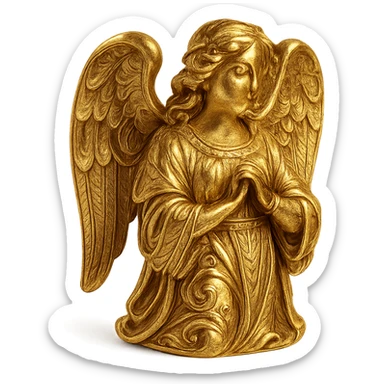 gold metallic angel, baroque style, ornate details, glowing sticker