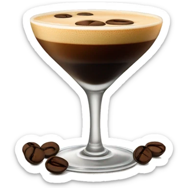 espresso martini with coffee bean garnish on the froth from the drink sticker
