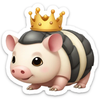 Black chubby round armadillo pig panda centipede armadillo wearing a crown sticker