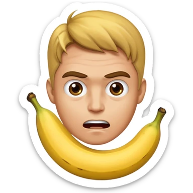 Una persona enojada Que tiene la cara Caliente pero a la vez fría sosteniendo una banana sticker
