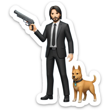 John Wick in full growth with a gun sticker