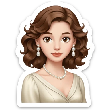 Elegant British girl with wavy hair and pearl earrings, refined features sticker