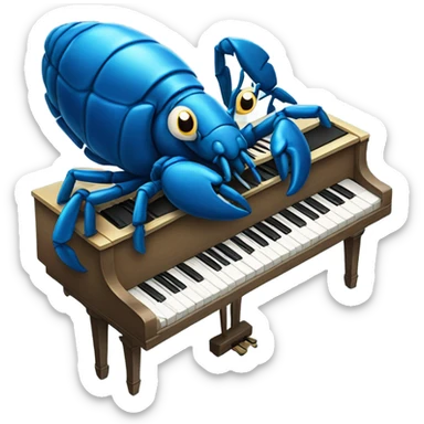 blue lobster playing piano sticker
