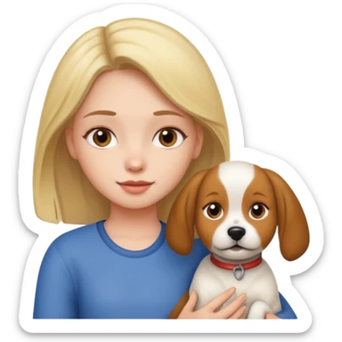 A girl holding a dog sticker