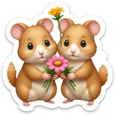 1 hamster giving flowers to another hamster sticker