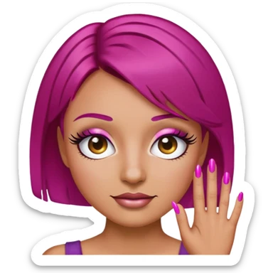 Emoji face with lashes and brown nails short magenta hair tanned sticker