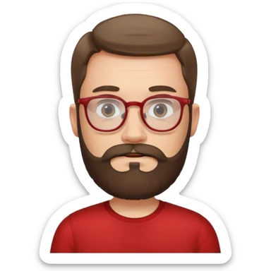 bearded man with eyeglasses red shirt sticker