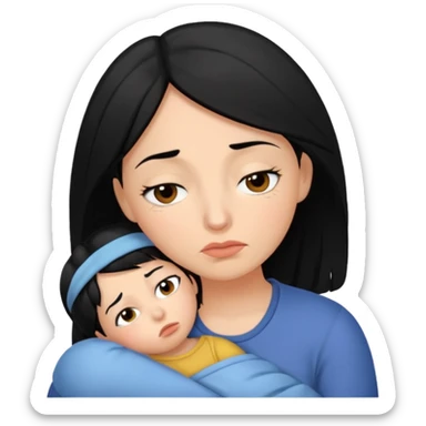 Tired overwhelmed mama black hair dark brown eye black hair  sticker