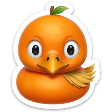 an orange fruit with duck beak and black dot eyes cartoon style unrealistick sticker