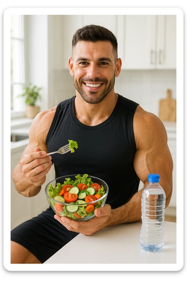 "Un uomo bodybuilder (30-35 anni) che migliora la sua composizione corporea e mangia sano sticker