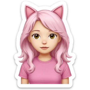girl with long wavy white hair and cat ears wearing pink tshirt sticker