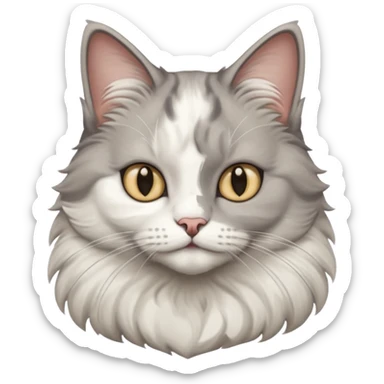 a very fluffy big grey and white cat sitting regally sticker