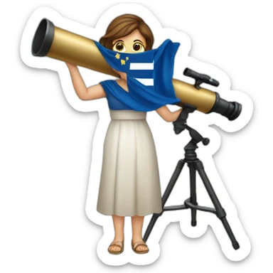 Woman with greek flag and astronomy telescope sticker