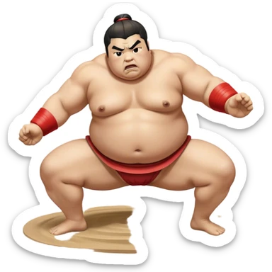 Sumo Wrestling – Cinematic Realistic Sumo Wrestling Scene, featuring a powerful sumo wrestler in traditional mawashi engaged in an intense bout on a sandy dohyo, muscles tensed and sweat glistening under dramatic arena lighting, capturing the raw energy and tradition of the sport. sticker