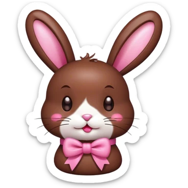 kawaii chocolate candy bunny with pink bow on neck kiss face sticker