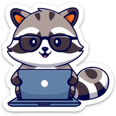 raccoon data scientist with a computer sticker
