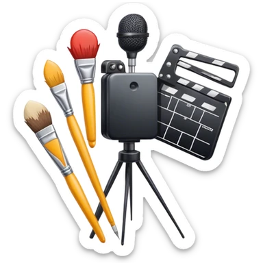 Movie film, paintbrushes, microphones sticker