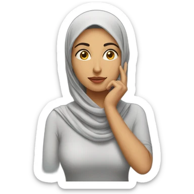 Arab woman thinking hard with hand on chin without hijab sticker
