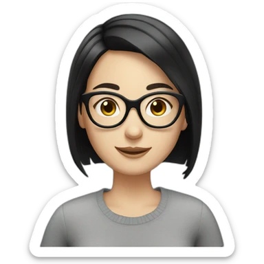 White girl with short black hair and glasses smilling sticker