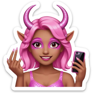 glitter pink girl naughty selfie glitter pink horns sticker