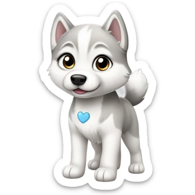 kawaii style, full body of white and grey baby siberian husky in love sticker