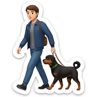 man with brown hair walking rottweiler sticker
