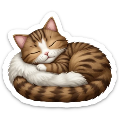 dark brown tabby and white cat sleeping rolled over and upside down sticker