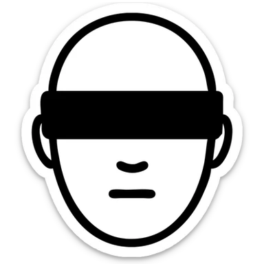 simple line-drawn face, eyes obscured by a thick black rectangle, minimal style, clean and minimal lines sticker