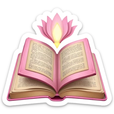 An open pink book with lights emerging from its pages sticker