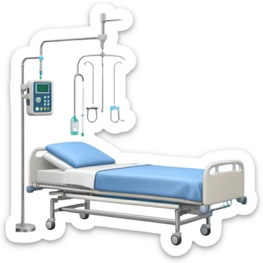 A clean patient room with hospital bed, curtain divider, and IV stand.
 sticker