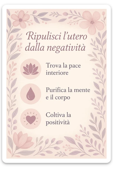 infografica stile post di instagram con titolo "Ripulisci l’utero dalla negatività" sticker