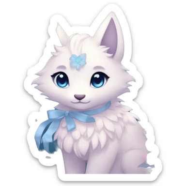 Anthro Cute Cool Blushing Pastel Innocent Shy Kawaii gorgeous sparkly ethereal fantasy anime animal creature with blue eyes furry sona with flowers and ribbons beautiful aesthetic sticker