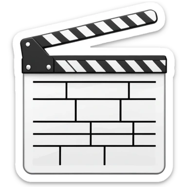 movie clapperboard with geometric outline, precise thin black lines and only one diagonal line crossing through, clean minimalist design sticker