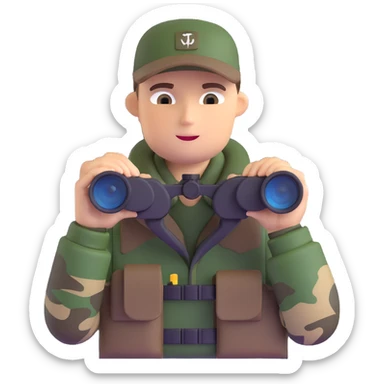 hunter with binoculars and camouflage sticker