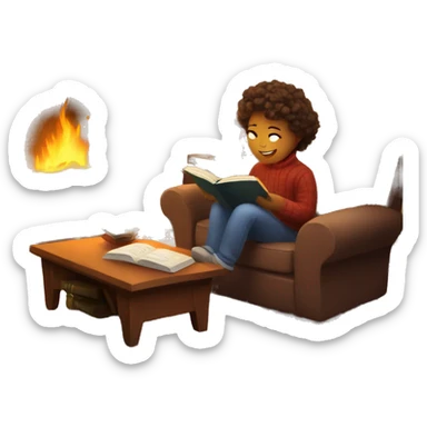 Cozy fireplace reading book sticker