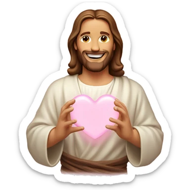Smiling Jesus making light pink heart with hands sticker