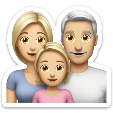 White family mom and dad with two girl daughters and grey cat  sticker