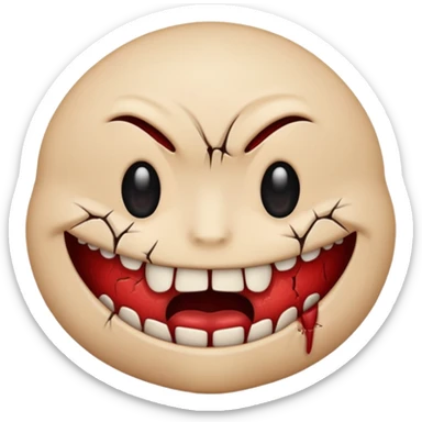 scary emoji with a stitched mouth and cracked skin sticker