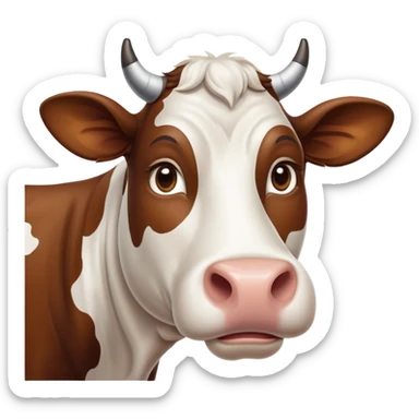 cinematic-noble-brown-and-white-cow-portrait-emoji,-poised-and-regal,-with-a-large,-sturdy-build-and-a-beautifully-patterned-hide-of-rich-brown-accented-by-crisp-white-patches,-deep-set-soulful-brown-eyes,-simplified-yet-sharp-and-sophisticated sticker