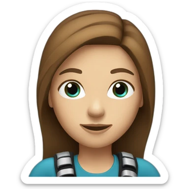 a woman scubadiver, she has blue eyes, brown long and straight hair sticker