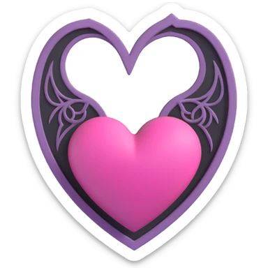 minimal 3D gothic heart with pink accent, simple and dark sticker