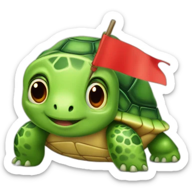 A cute green little turtle with a red warning flag sticker