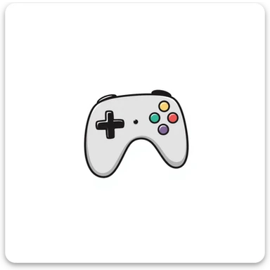 A video game controller/joystick with buttons and D-pad in pastel colors (dd9fb0, ffc6d3, a3bfc9, c4bee2, f1b091), hand-drawn doodle style sticker