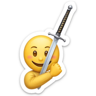 smiling emoji face holding a sword sticker