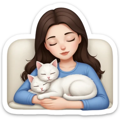 White kitty sleeping on brunette white girl's lap sticker