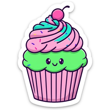 cute cupcake with swirled pink icing and colorful sprinkles sticker
