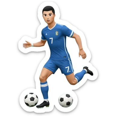 Ronaldo dribbling with a touch into a football While wearing a 2018 Retro blue kit  sticker